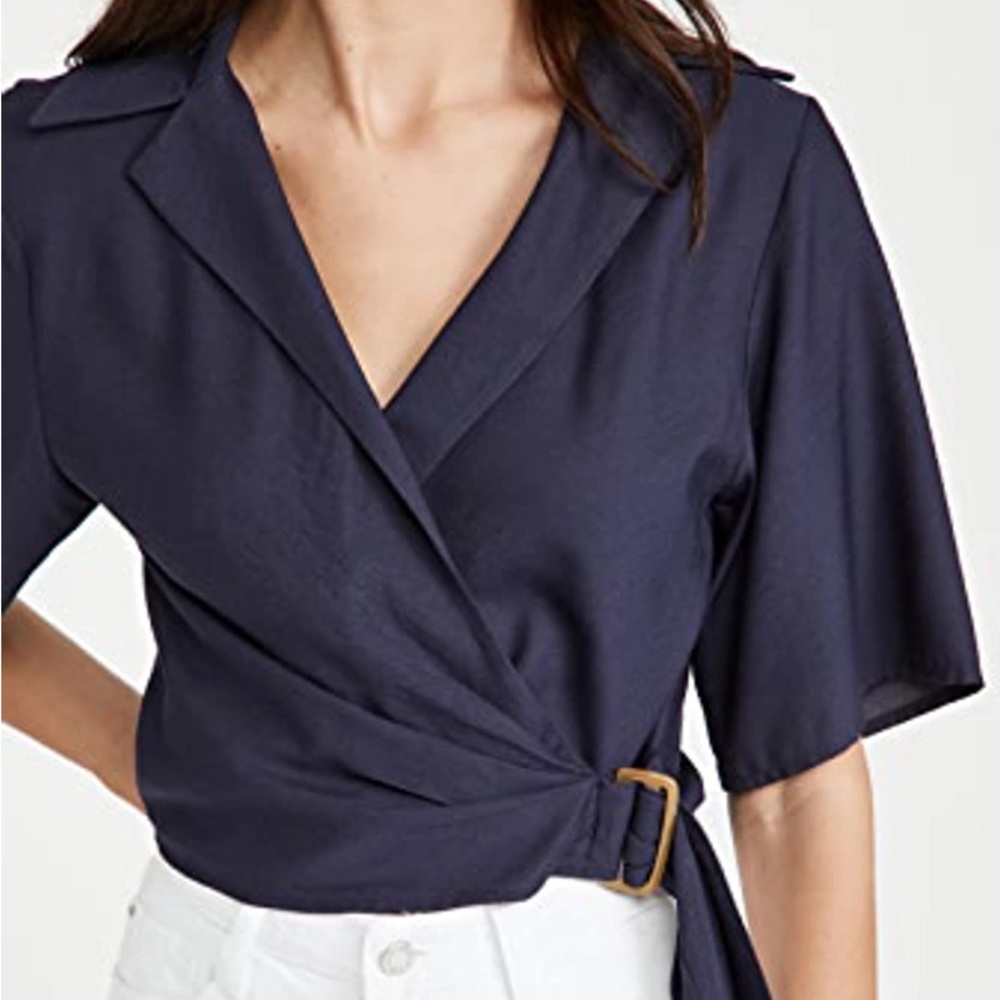 Vince Side-buckle Draped Short-sleeve Shirt
